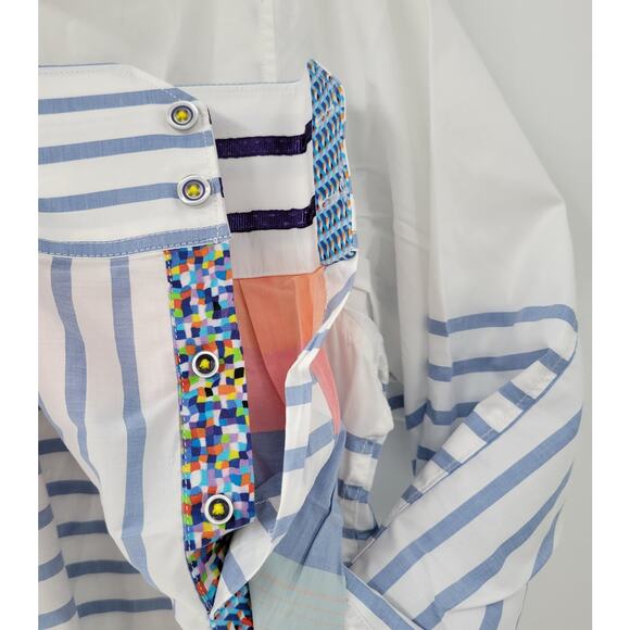 Robert Graham Mens Button Up Shirt XL White Blue Striped Geometric Flip Cuffs - Picture 14 of 16